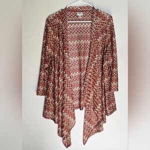 Beautiful Sheer 2X Worthington Open-Front Chevron Cardigan in Rust & Cream